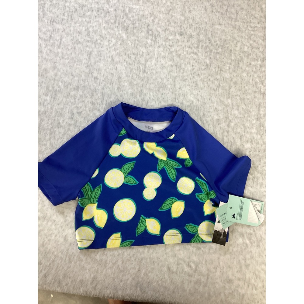 DSG Girls Blue Lemons Crop Rash Guard Swim‎ Top Size M 8-10 NWT DSG8100PRTY